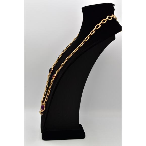 Monet for YSL Vintage Cabochon Necklace Purple Fuchsia Chunky Signed 1980s BinK - Picture 11 of 16